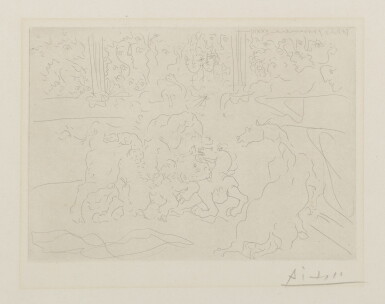 View full screen - View 1 of Lot 52. Taureau et chevaux dans l'arène (B. 203; Ba. 380).