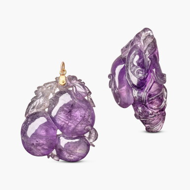 View full screen - View 1 of Lot 1459. Two Carved Amethyst Pendants | 紫水晶 掛墜兩枚.