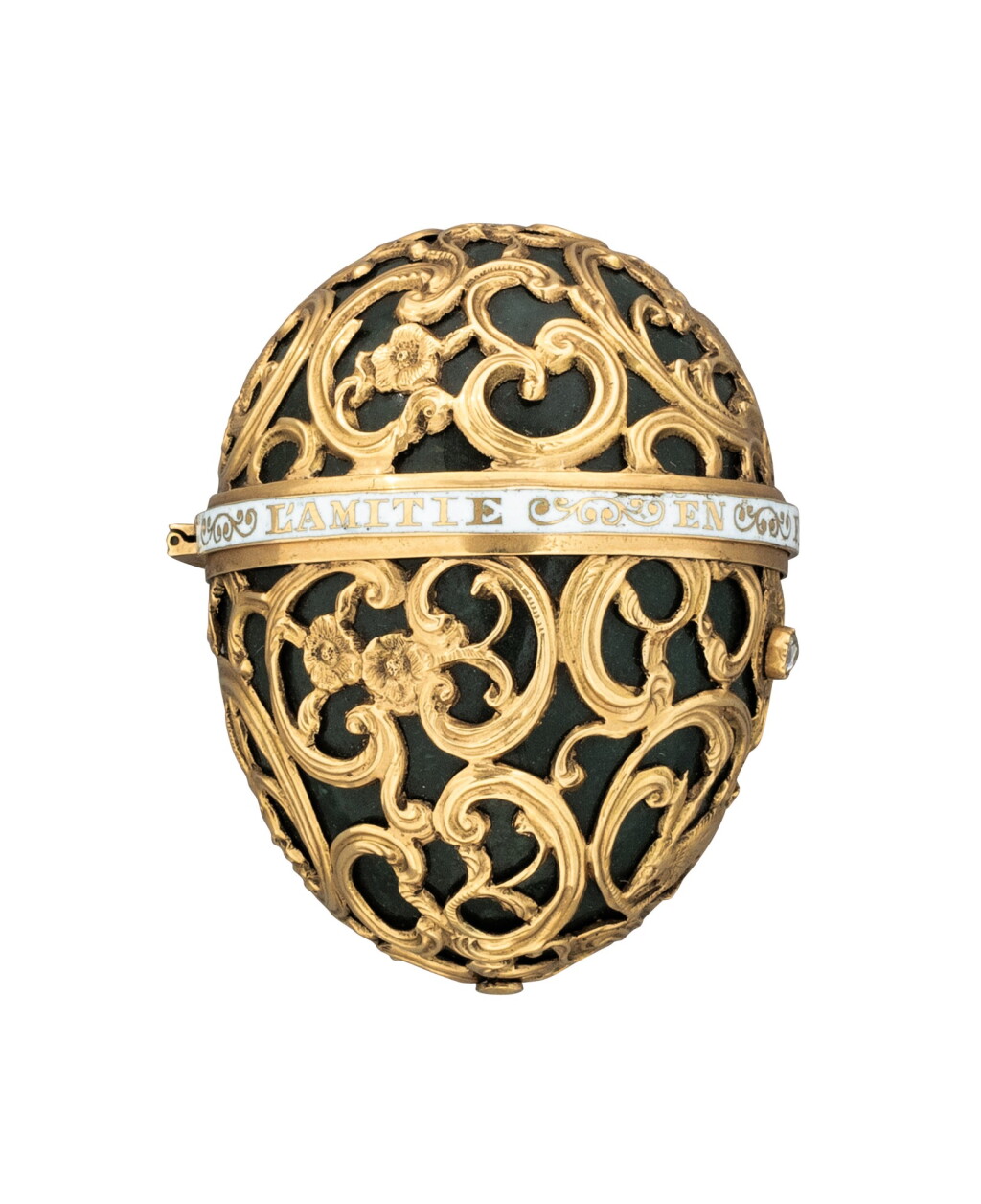 View full screen - View 1 of Lot 236. A gold, enamel and bloodstone egg-shaped bonbonnière, in 18th century style.