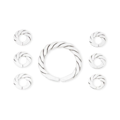 View full screen - View 1 of Lot 616. Frances Patiky Stein's Collection: Set of Six Silver Rings and One Silver Bracelet, 2004..