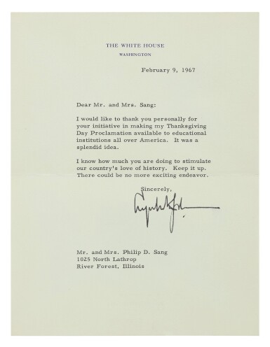 View full screen - View 1 of Lot 52. PRESIDENTS OF THE UNITED STATES | A series of presidential thank-you letters.
