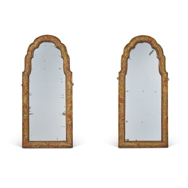 View full screen - View 1 of Lot 491. A Pair of Queen Anne Walnut Pier Mirrors, Early 18th Century .