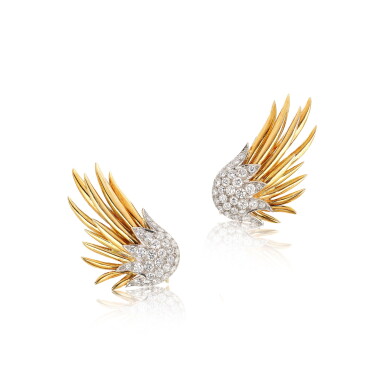 View full screen - View 1 of Lot 2751. 'Flame' Pair of Diamond Ear Clips | 蒂芙尼 Schlumberger 設計 | 'Flame' 鑽石 耳夾一對.