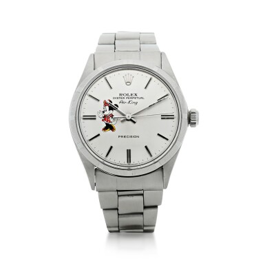 View full screen - View 1 of Lot 97. ROLEX | REFERENCE 1003 AIR-KING 'MINNIE MOUSE' A STAINLESS STEEL AUTOMATIC WRISTWATCH WITH BRACELET, CIRCA 1972.