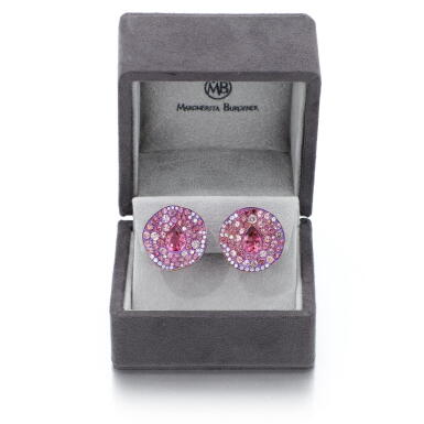 View full screen - View 1 of Lot 93. Pair of diamond and tourmaline earclips (Paio di orecchini con diamanti e tormaline).