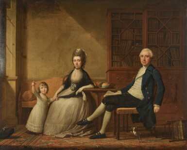 View full screen - View 1 of Lot 70. Group portrait of Ebenezer Maitland Senior (1752–1834) and his wife Mary Winter (c. 1752–1835) with their son Ebenezer Fuller Maitland (1780–1858) in an interior.