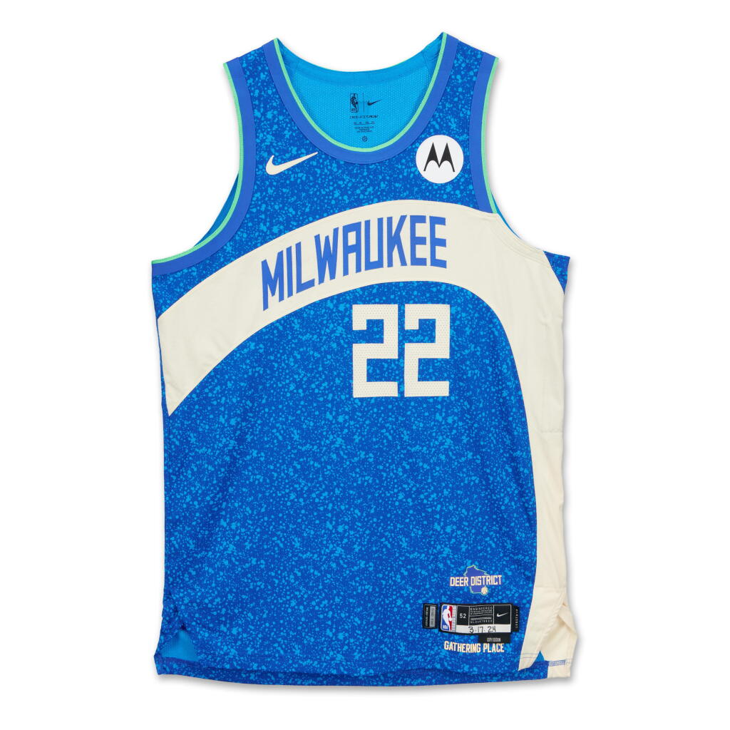 View full screen - View 1 of Lot 54. Khris Middleton Milwaukee Bucks 2023-2024 Game Worn City Edition Jersey .