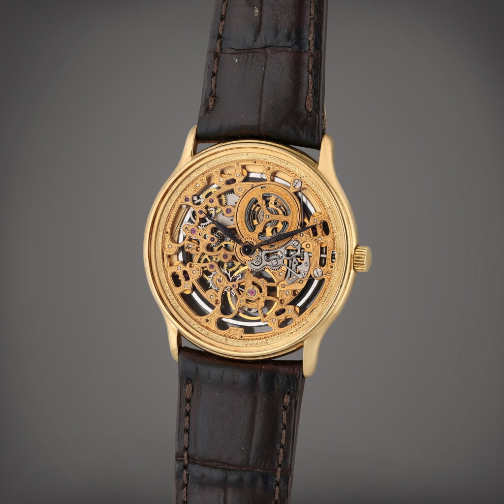 View full screen - View 1 of Lot 118. Reference 14232BA | A yellow gold automatic skeletonized wristwatch, Circa 1985.