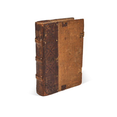 View full screen - View 1 of Lot 69. Caracciolus, Sermones de sanctis, Venice, 1490, contemporary half calf over wooden boards.