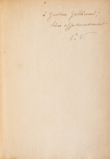 View full screen - View 1 of Lot 101. VALERY. Le Cimetière marin. Paris, Émile-Paul Frères, 1920. In-4 (212 x 152 mm). Envoi autographe à G. Gallimard.