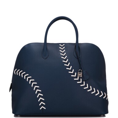 View full screen - View 1 of Lot 17. Hermès Baseball Bolide 45cm in Bleu de Malte Evercolor Leather with Palladium Hardware.