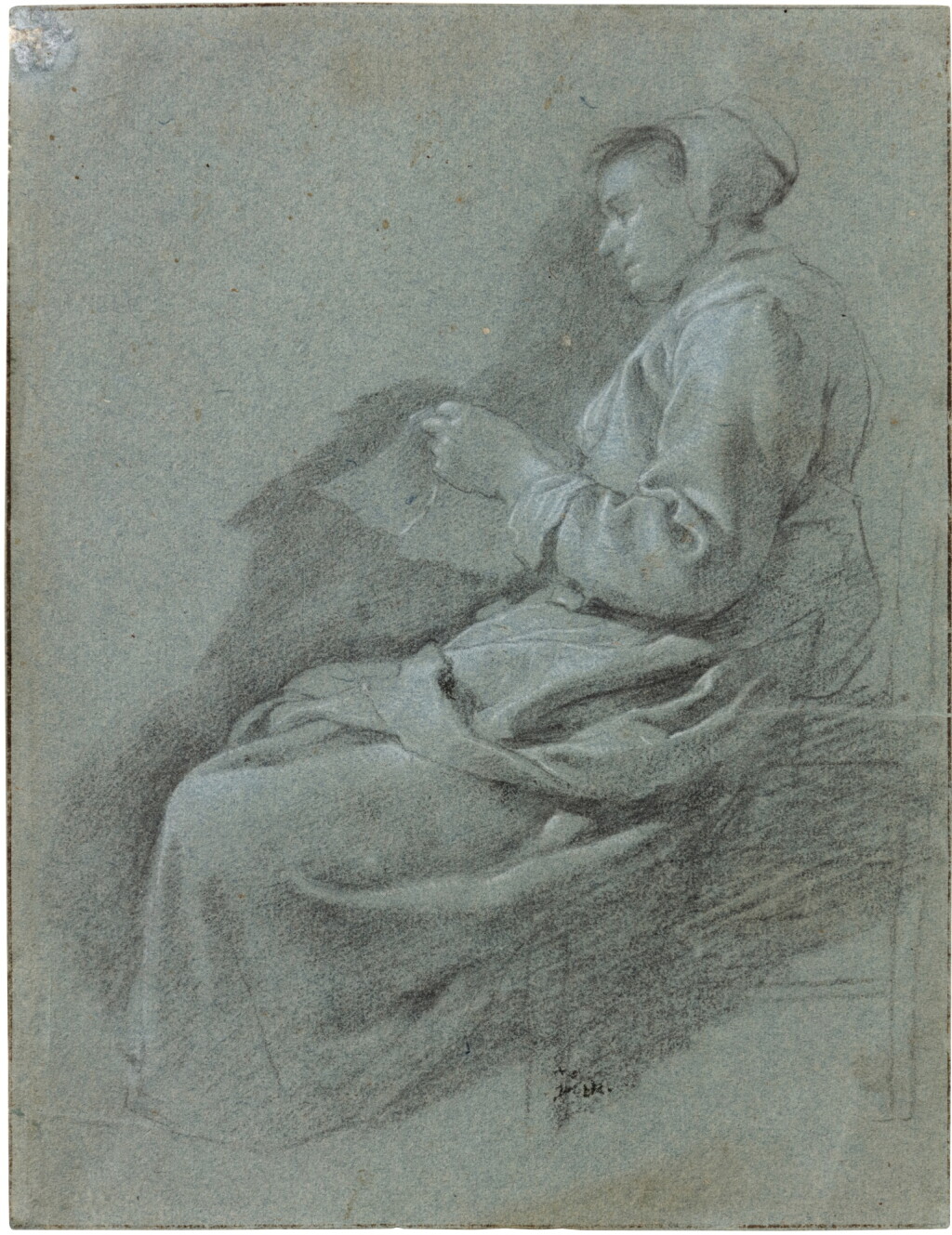 View full screen - View 1 of Lot 128. Study of a Seated Woman, seen in profile, holding a sheet of paper.
