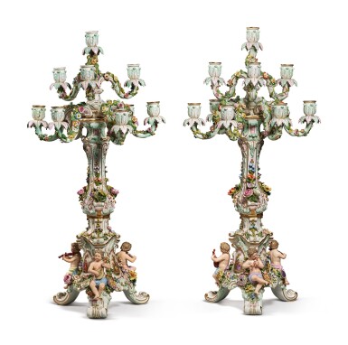View full screen - View 1 of Lot 242. A PAIR OF MEISSEN LARGE TEN-LIGHT CANDELABRA, LATE 19TH CENTURY.