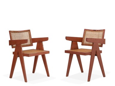 View full screen - View 1 of Lot 79. PIERRE JEANNERET | PAIR OF OFFICE CHAIRS, CIRCA 1955-1956 | PAIRE DE CHAISES OFFICE, VERS 1955-1956.