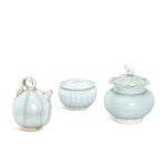 Three small qingbai vessels, Song dynasty 宋 青白釉水注及蓋罐一組三件