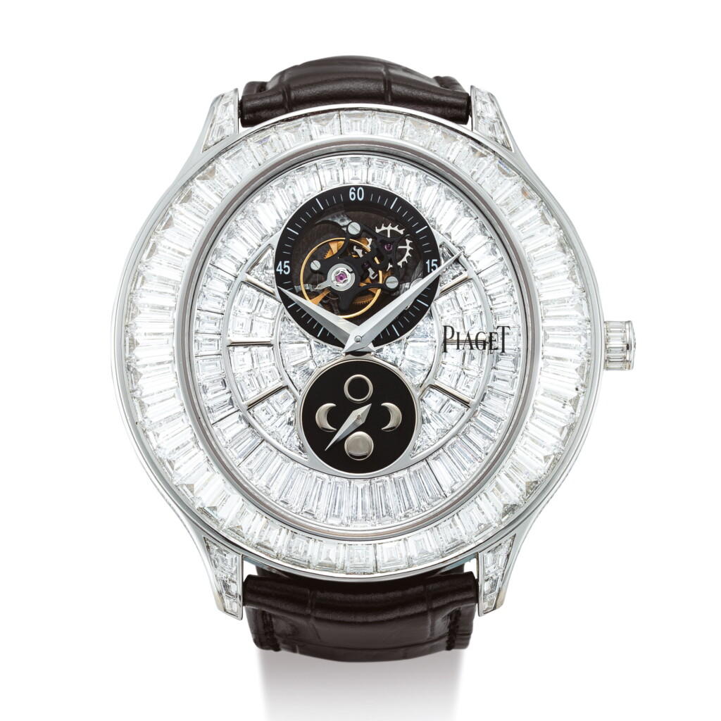 View full screen - View 1 of Lot 2243. PIAGET | GOUVERNEUR, REFERENCE GOA38117 A LIMITED EDITION WHITE GOLD AND DIAMOND- SET TOURBILLON WRISTWACH WITH MOON PHASES, CIRCA 2018 " | 伯爵 | Gouverneur 型號GOA38117 限量版白金鑲鑽石陀飛輪腕錶,備月相顯示,錶殼編號PI0963及No. 06,約2018年製".