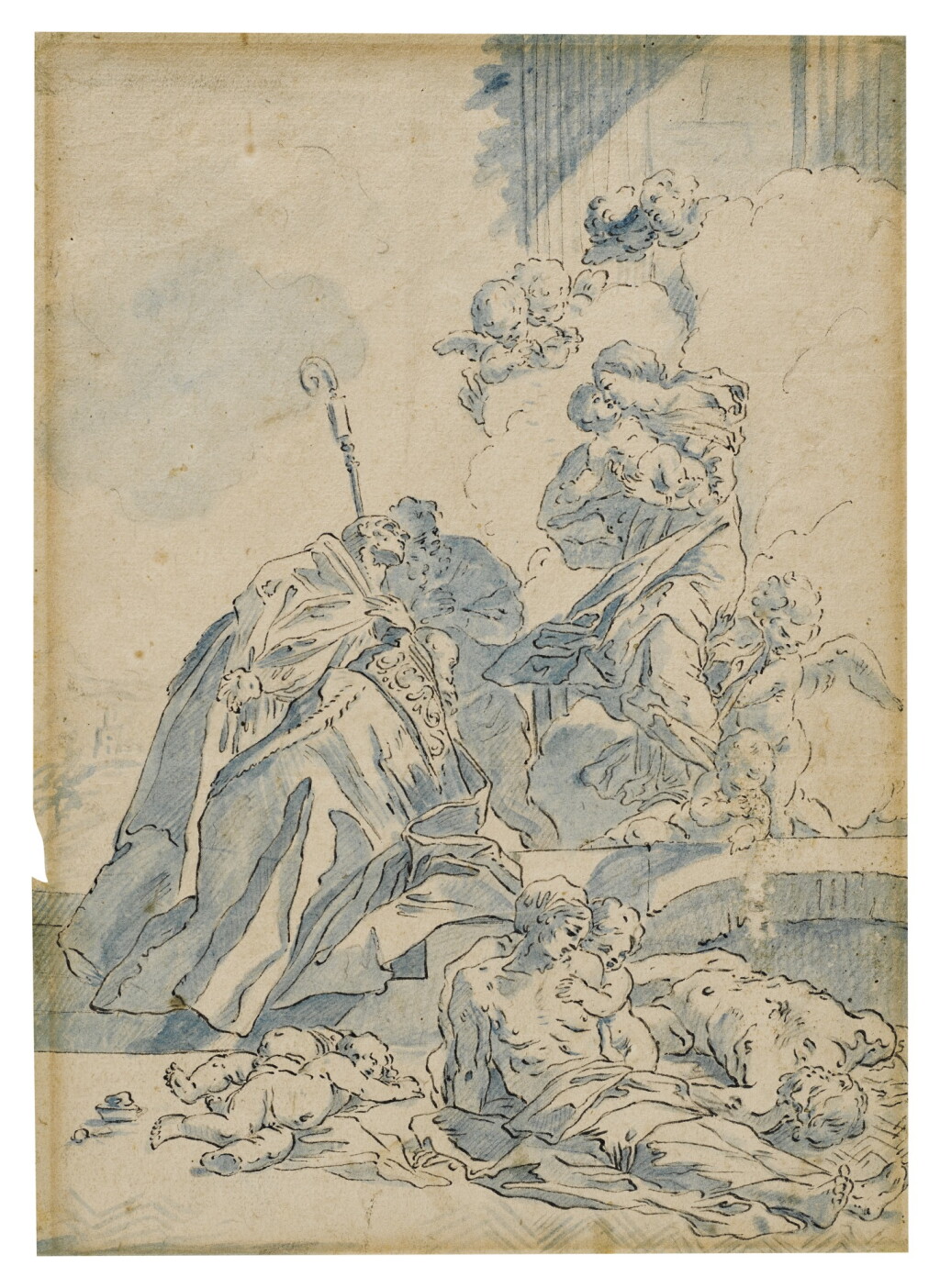 View full screen - View 1 of Lot 319. Three Lucchese Saints Interceding with the Virgin for the Victims of the Plague.