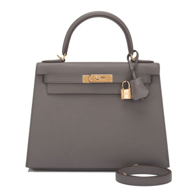 View full screen - View 1 of Lot 75. Hermès Etain Sellier Kelly 28cm of Epsom Leather with Gold Hardware.