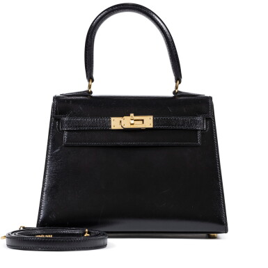 View full screen - View 1 of Lot 637. Vintage Black Box Mini Kelly I 20 Gold Hardware, 1991.