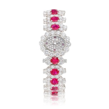 View full screen - View 1 of Lot 252. Ruby and Diamond Wristwatch | Adler | 紅寶石 及 鑽石 腕錶.