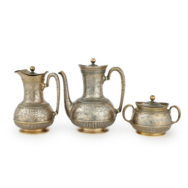 View full screen - View 1 of Lot 263. An American Parcel-Gilt Silver Coffee Set, Tiffany & Co., New York, Circa 1870-75.