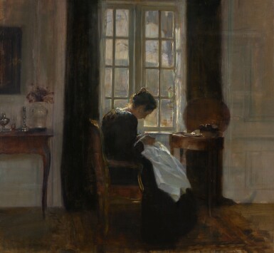 View full screen - View 1 of Lot 5. CARL HOLSØE | Sewing By the Window.