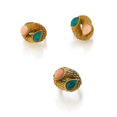 View full screen - View 1 of Lot 293. Boucheron | Demi-parure chrysoprase et corail, "Serpent bohème" | Chrysoprase and coral demi-parure, 'Serpent Bohème'.