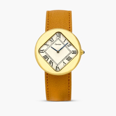 View full screen - View 1 of Lot 2241. Maxi Pebble | A very rare yellow gold wristwatch with geometric off-set dial and original gold deployant buckle, Circa 1972-73.