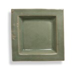 A Longquan-type celadon-glazed square dish, Qing dynasty, 19th century | 清十九世紀 仿龍泉青釉四方盤