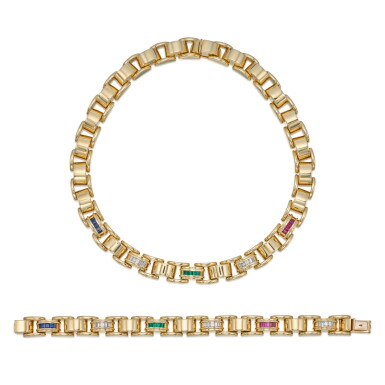 View full screen - View 1 of Lot 275. Gold, Gem-Set and Diamond Necklace and Bracelet.