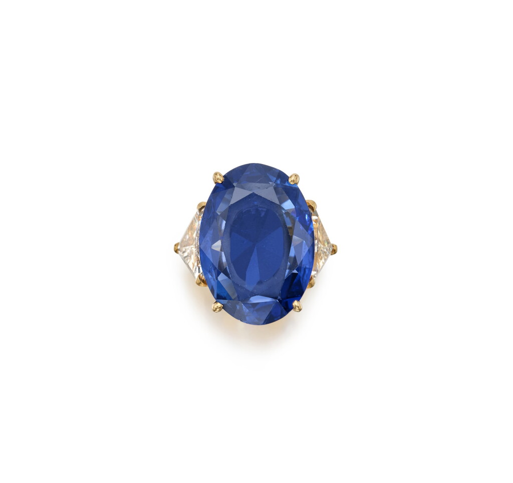 View full screen - View 1 of Lot 153. Sapphire and Diamond Ring, France 藍寶石配鑽石戒指,法國 .