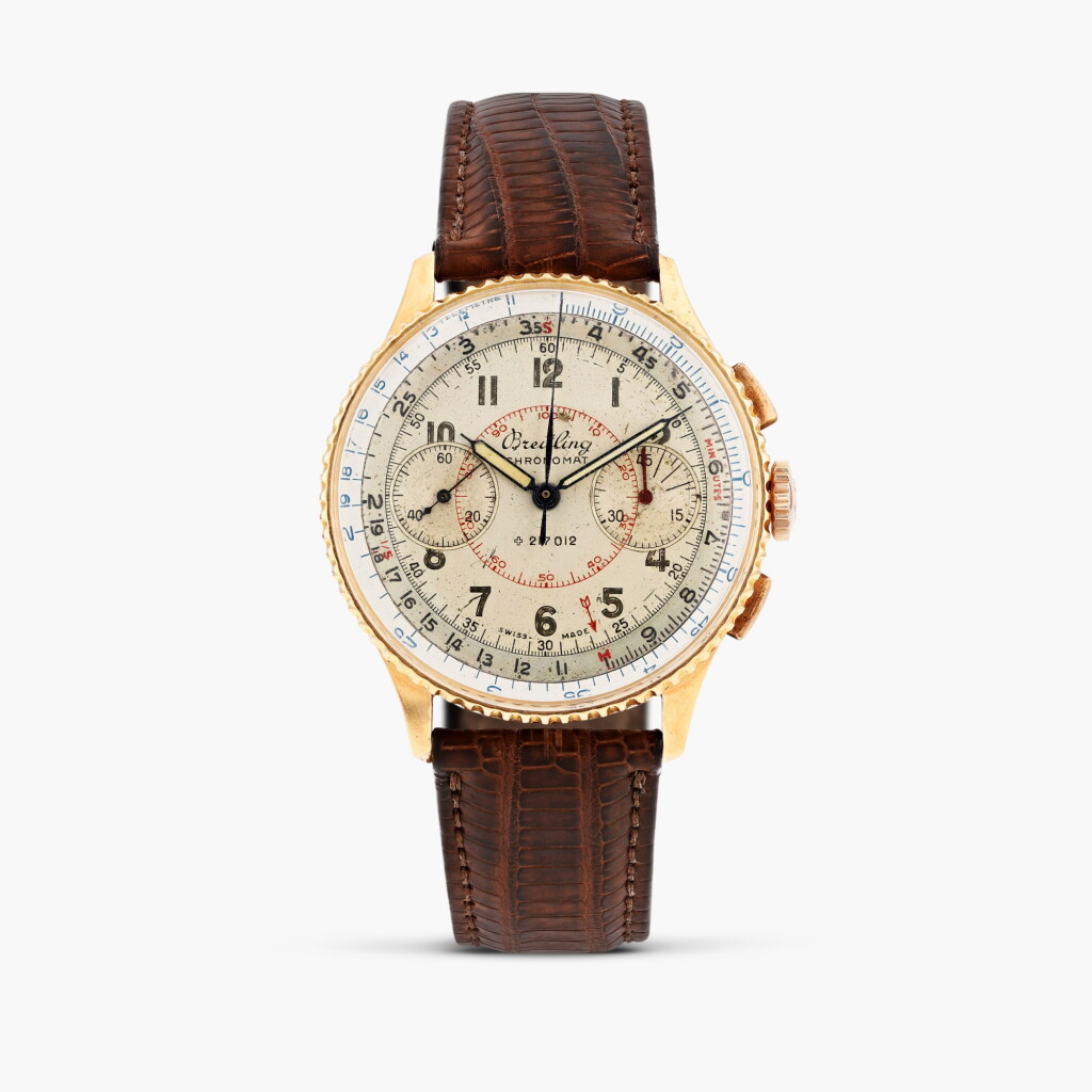 View full screen - View 1 of Lot 429. Chronomat, reference 769, pink gold chronograph wristwatch, circa 1946.