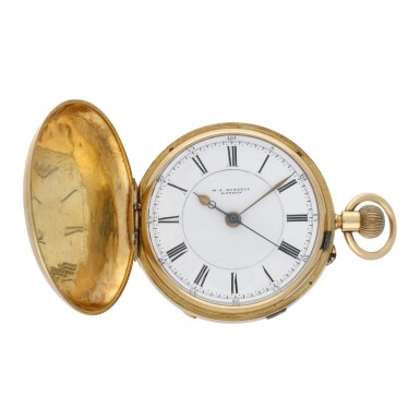View full screen - View 1 of Lot 124. A yellow gold centre seconds chronograph full hunter pocket watch, London, circa 1902.