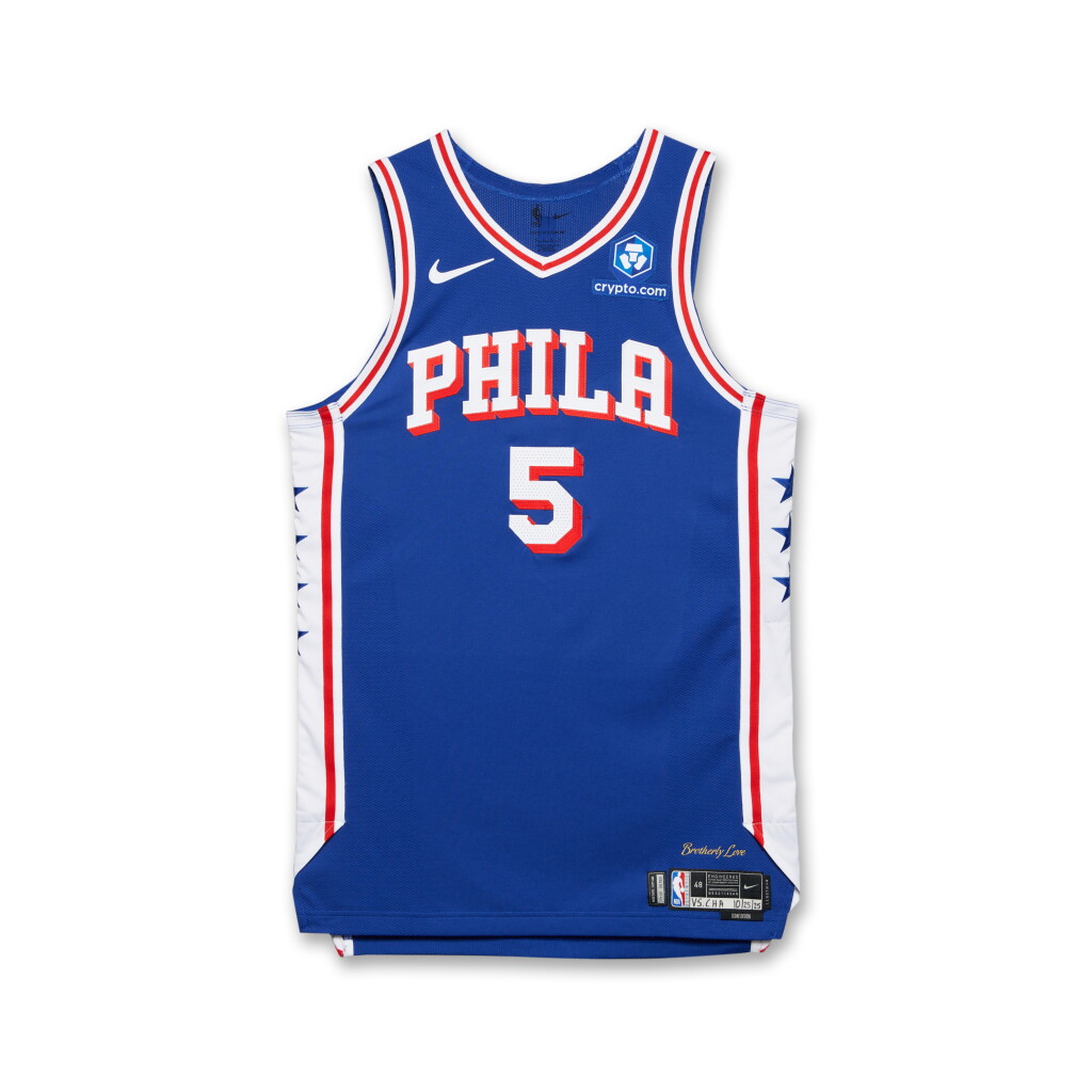 View full screen - View 1 of Lot 56. Quentin Grimes Philadelphia 76ers 2025-2026 Game Worn Icon Edition Jersey.
