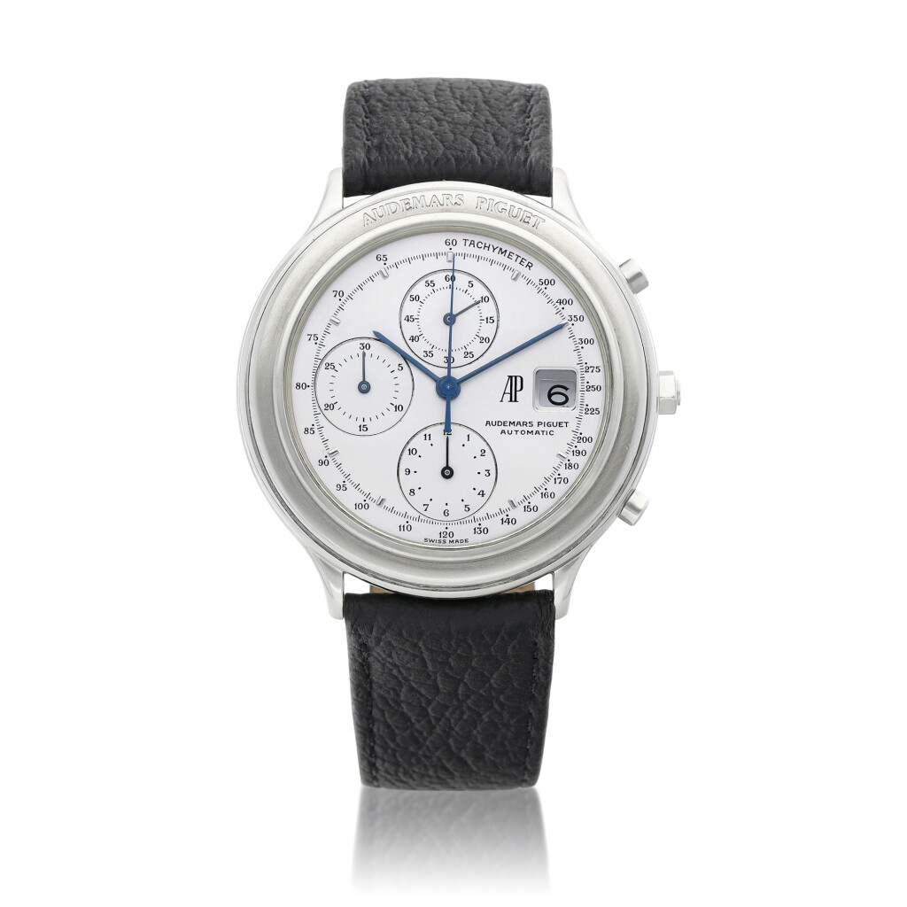 View full screen - View 1 of Lot 8106. Huitième Chronograph | A stainless steel chronograph wristwatch with date, Circa 1990 | 愛彼 | Huitième Chronograph | 精鋼計時腕錶,備日期顯示,約1990年製.
