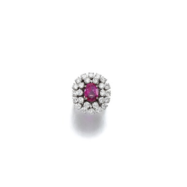 View full screen - View 1 of Lot 185. PINK SAPPHIRE AND DIAMOND RING, 1970S.