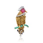 Gold, Colored Stone and Diamond Clip-Brooch, France