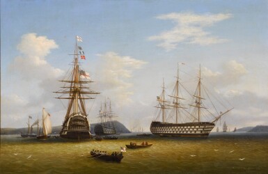 View full screen - View 1 of Lot 208. The White Squadron in Cork Harbour, 30th September 1843.