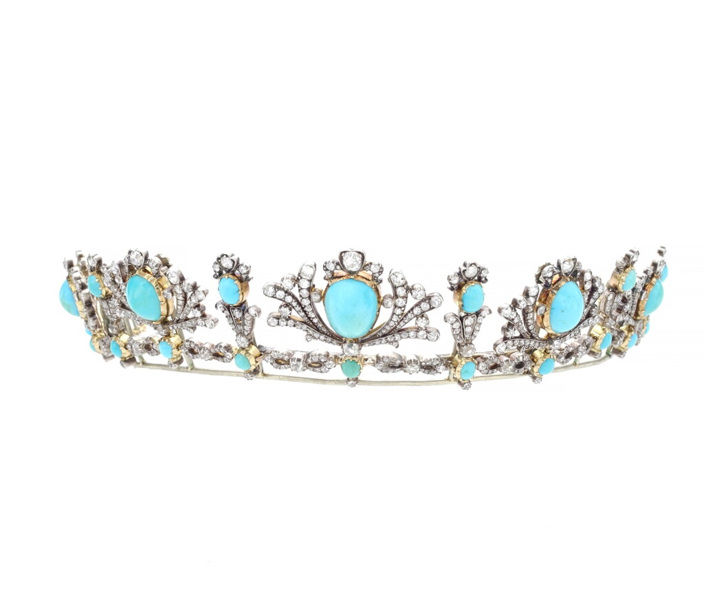 View full screen - View 1 of Lot 147. TURQUOISE AND DIAMOND TIARA, CIRCA 1830.