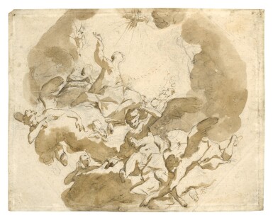 View full screen - View 1 of Lot 271. Recto: Study for the Assumption of the Virgin Verso: Studies of Drapery and two legs.