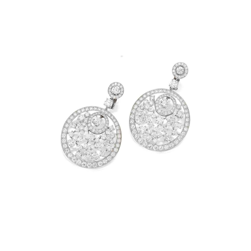 View full screen - View 1 of Lot 253. Pair of Diamond Pendant-Earclips.
