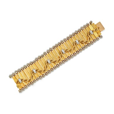 View full screen - View 1 of Lot 49. Gold and Diamond 'Jalousie' Bracelet, France.