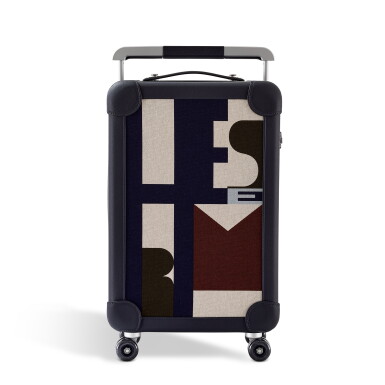 View full screen - View 1 of Lot 6207. Bleu Indigo, Ecru, Beige, Bleu Nuit Printed H Plume Canvas and Taurillon Regate R.M.S. Rolling Mobility Suitcase Palladium Plated Hardware.