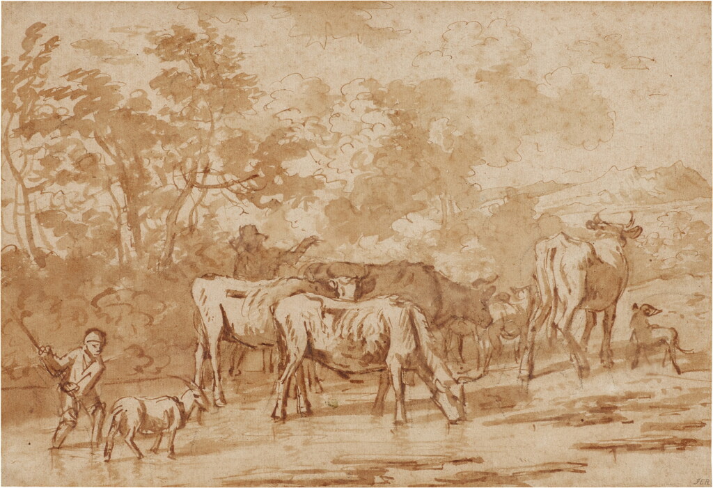 View full screen - View 1 of Lot 256. Herders and Cattle in a River Landscape.