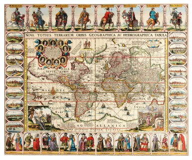 View full screen - View 1 of Lot 44. PIETER VAN DEN KEERE | Nova totius terrarum orbis geographica ac hydrographica tabula. Amsterdam: Johannes Janssonius, 1632.