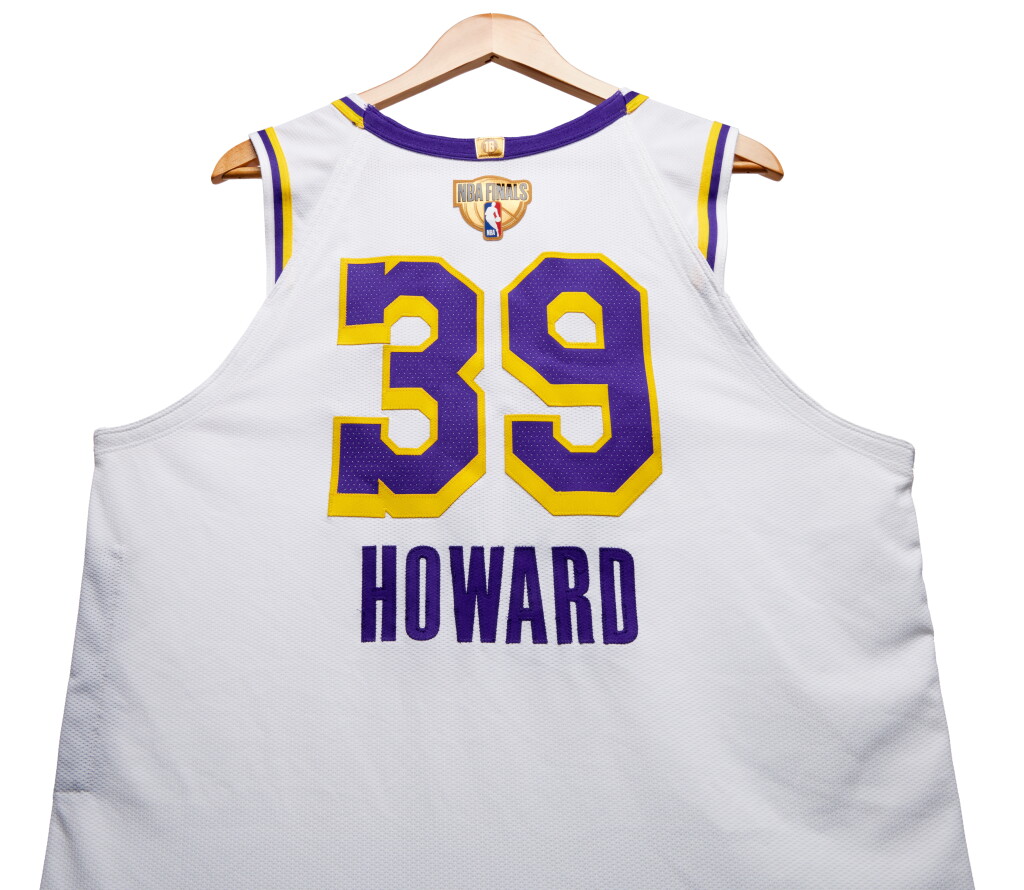 View full screen - View 1 of Lot 16. Dwight Howard Los Angeles Lakers 2020 NBA Finals Game Worn Association Edition Jersey | Game 3 | ‘Championship Run’ .