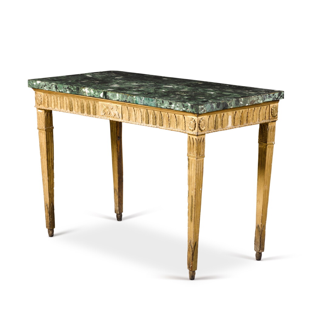View full screen - View 1 of Lot 99. An Italian giltwood and gesso console table, late 18th century.