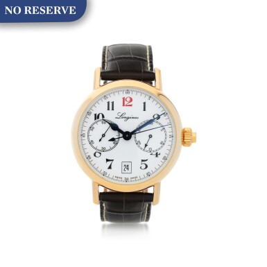 View full screen - View 1 of Lot 130. LONGINES | REFERENCE L27758 HERITAGE 180TH ANNIVERSARY A PINK GOLD AUTOMATIC MONO PUSHER CHRONOGRAPH WRISTWATCH WITH DATE, CIRCA 2012.