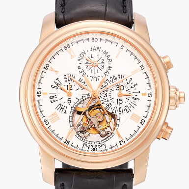 View full screen - View 1 of Lot 322. Tourbillon Quattro | A pink gold perpetual calendar split-second flyback chronograph tourbillon wristwatch with leap year indication | Circa 2003.