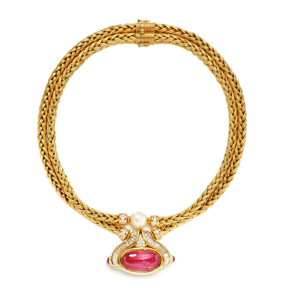 Ruby Diamond And Cultured Pearl Pendent Necklace ruby-diamond-and-cultured-pearl-pendent-necklace